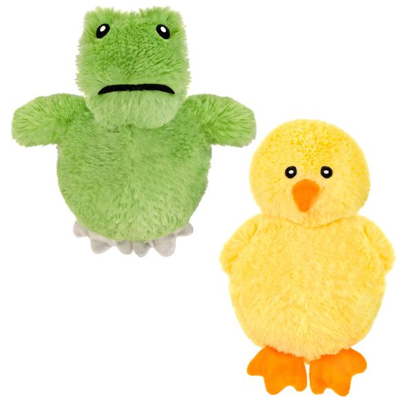 Giftable World 7.5 Inch Plush Pet Toy Bunny with 5 Inch Squeaky Bouncy Ball and Crinkle Ears (Quack & Leaping Frog)