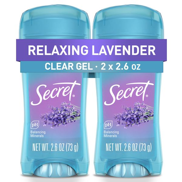 Secret Fresh Antiperspirant Deodorant for Women, 72hr Breathable Sweat & Odor Protection, Instant Freshness & Gentle, PH Balancing Minerals, Clear Gel, Relaxing Lavender Scent, 2.6 oz (Pack of 2)