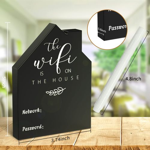Wifi Password Sign for Home Wooden Table Wifi Sign Wooden Freestanding Chalkboard Style House Shape with Board Erasable Pen for Home Business Centerpieces,Guest Room Tabletop Decor(5x3.74 Inch,Black)