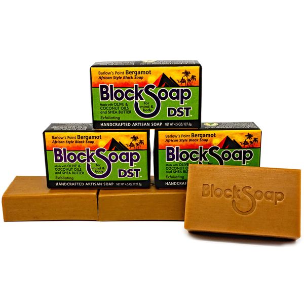 DST For Darker Skin Tones African Style Artisan Black Bar Soap with Sea Salt, Olive Oil, Coconut Oil and Shea Butter - Barlow's Point Bergamot 3-Pack (4.5oz each)