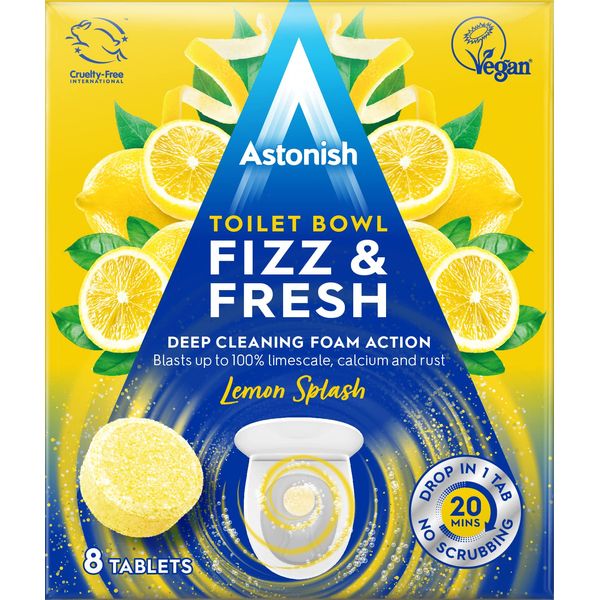 Astonish Toilet Bowl Fizz & Fresh Tablets, Deep Cleaning Foam Action, Removes Limescale Calcium & Rust, Lemon Splash, 8 Tablets