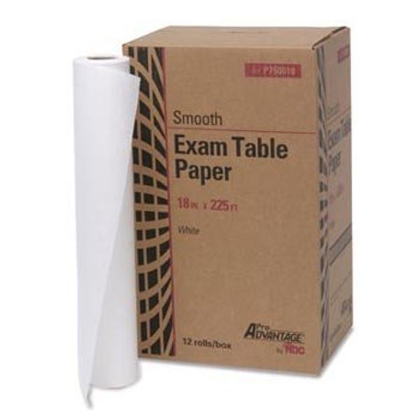 Exam Table Paper, 18" x 225 ft, White, Smooth, 12/cs