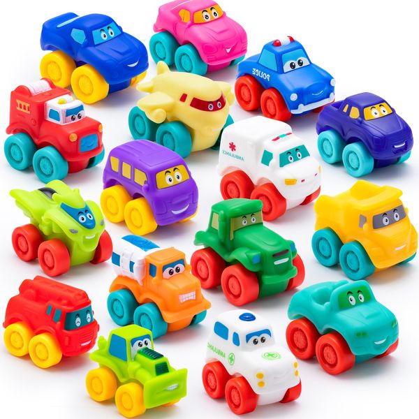 JOYIN Cartoon Cars, Soft Rubber Toy Car Set, Mini Toy Vehicles, Bath Toy Car for Toddlers, Gift for Boys and Girls Christmas Birthday, Summer Beach and Pool Activity, Party Favors for Kids