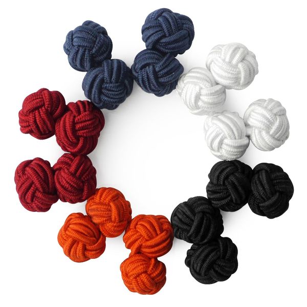 HONEY BEAR 5 Paar Herren/Damen Seide Stoff Knoten Seidenknoten Manschettenknöpfe Set mit Box (Orange Schwarz Rot mit Box)