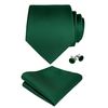 Alizeal Mens Solid Color Ties, Pocket Square and Cufflinks Set, Dark Green