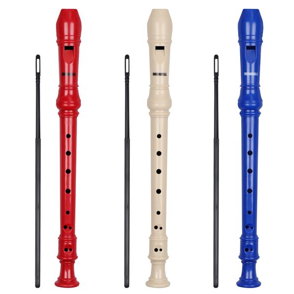 MUSCELL Recorder Instrument,8 Holes German Soprano Recorder Musical Instruments for Kids/Adults,3 packs(Natural,Blue,Red)