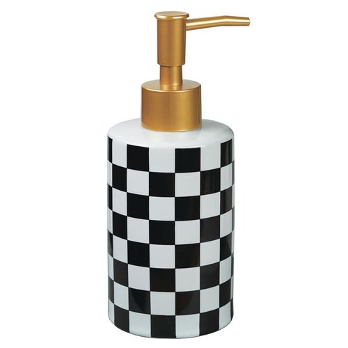 Checkered Ceramic Soap Dispenser White and Black,Liquid Lotion Dish Hand Checkerboard Soap Dispenser Bottle with Golded Pump Plastic for Kitchen,Bathroom,Washroom