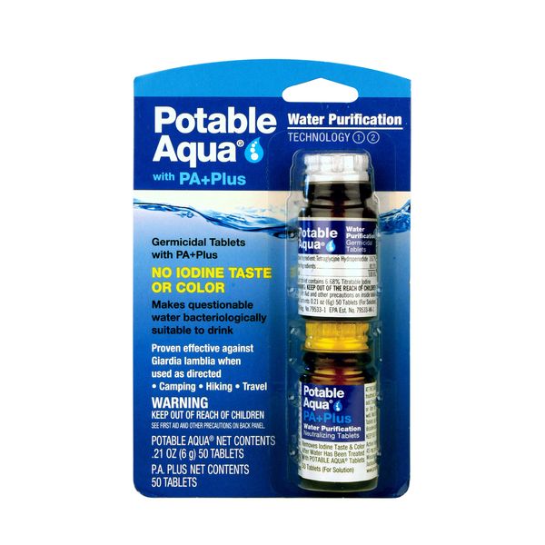 Potable Aqua Water Purification Tablets With PA Plus - Two 50 count Bottles