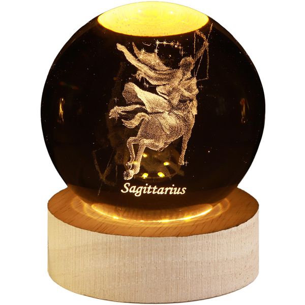 Sagittarius Crystal Figurine, Crystal Zodiac Sign, Feng Shui Figurine, Atmosphere Light, Crystal Ball, Creative Figurine, Wooden Base, USB Powered, Night Light, Indirect Lighting, Stylish, Crystal, Children's Friends, Lovers Gift, Birthday Gift, Beautiful