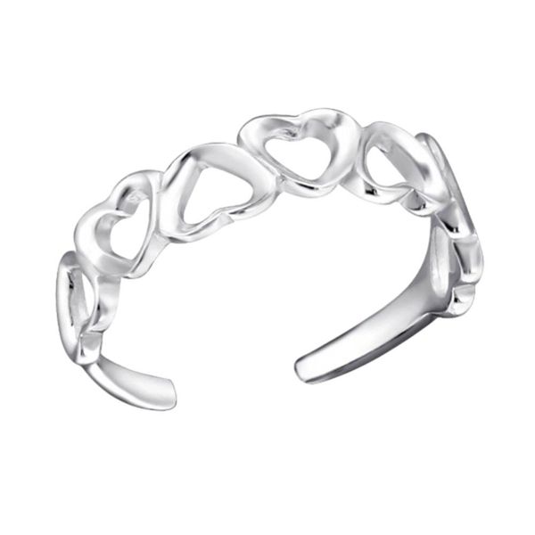 The Goldmine - 925 Sterling Silver Hearts Design Toe Ring/Midi Ring. - Adjustable Size (D upwards)