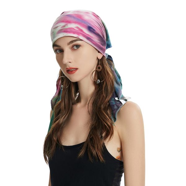 ZLYC Damen Chemo Turban Mütze Vorgebundenes Kopftuch Headwraps Leichte Hut (Tie Dye Grün)