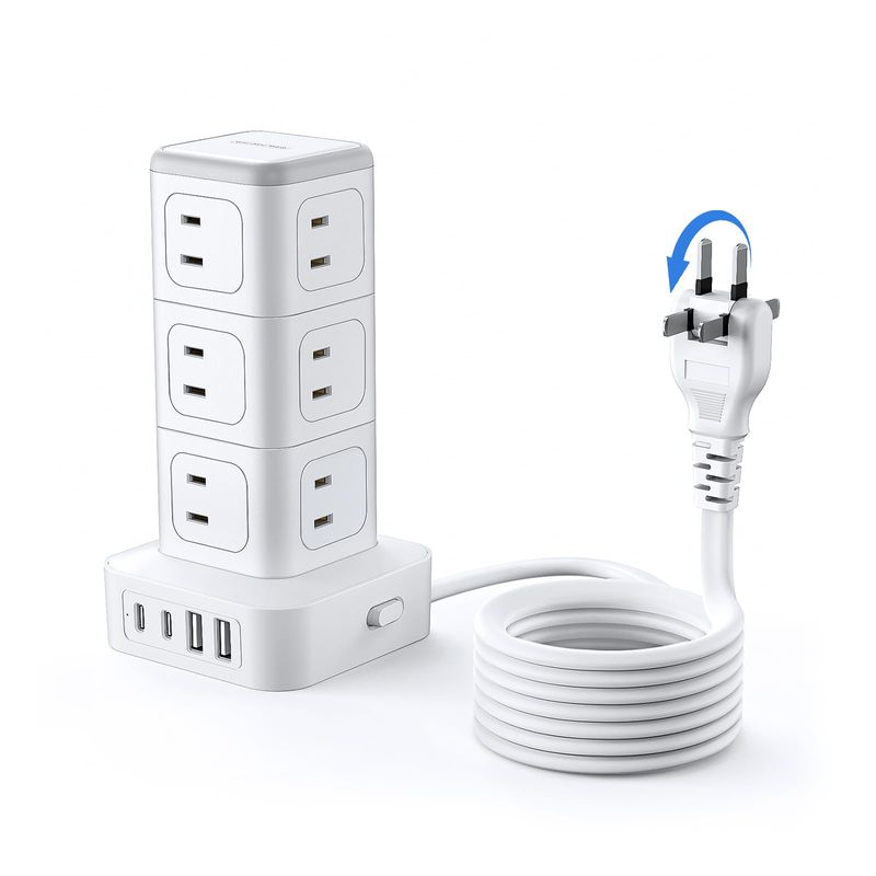 Power Tap, Tower, Extension Cord, 12 AC Outlets, 2 USB-A and 2 USB-C ...