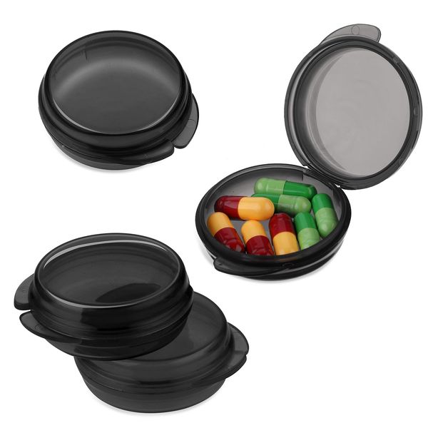 4 Pcs Mini Pill Organizer Small Pill Box Cute Portable Pill Case for Pocket Purse Travel Storage Containers Earplug Case Medicine Dispenser Vitamin Holder(4 Black)