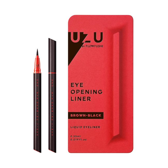 UZU By Flowfushi Eye Opening Liner, Liquid Eyeliner, Hot Water Removable, Alcohol Free, Dye Free, Hypoallergenic, Color: Brownish Black