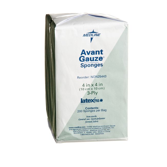 Medline Avant Gauze Non-Woven Non-Sterile Sponges, 4" x 4", 3 Ply, Case of 4000