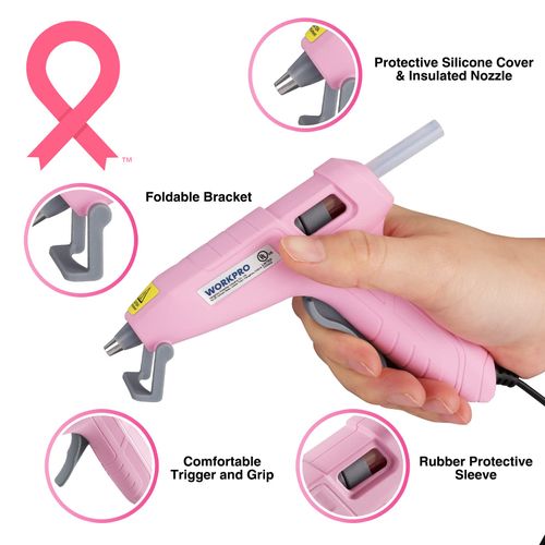 WORKPRO Mini Hot Glue Gun with 20 Pcs Hot Glue Sticks, Glue Gun Kit for Decorations, Arts, Crafts, School DIY Projects and Home Repairs- Pink Ribbon