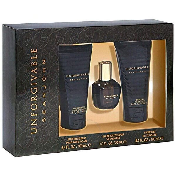 Sean John Unforgivable Gift Set 1 oz,  3.4oz Balm, Shower Gel 3Piece  Distressed