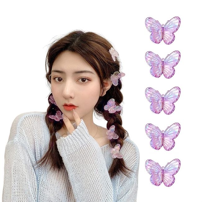 OWIEOW Radium Butterfly Hairpin Set of 5 Hair Clips Cute Dakar Hair Ornaments Hair Accessories Party Women (Purple)