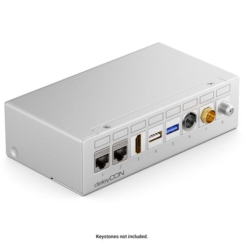 deleyCON 8 Port Patch Panel Housing 1 HE for 14.9 mm x 17 mm Keystone Module with e.g. RJ45 Coaxial Connector BNC F-Connector Antenna Connector RJ-11 RCA Jack USB Toslink PS2 HDMI - Grey