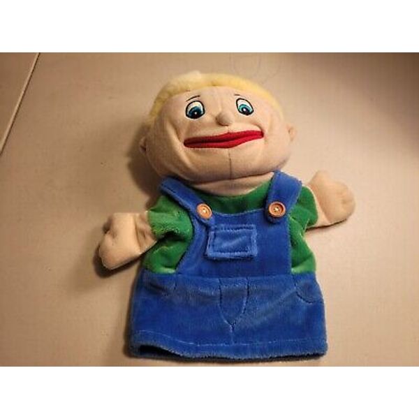 Lakeshore Learning Let's Talk Hand Puppet Boy in overalls and green shirt