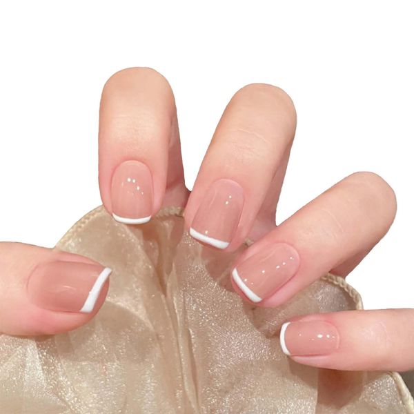 Dainty French False Nails Short White Tip French Fake Nails with French Press On Nails. French Nail Tips with Glue for Hold, Thickened Stick On Nails - French White