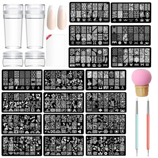 TYXHXTF 14pcs Jelly Nail Art Stamper,Con 1 Set Di Timbri Per Nail Art+Pannello Per Stampa Per Unghie+ Penna In Silicone Per Unghie E Punta In Spugna Per Penna Per Nail Art,Strumenti Per Nail Art