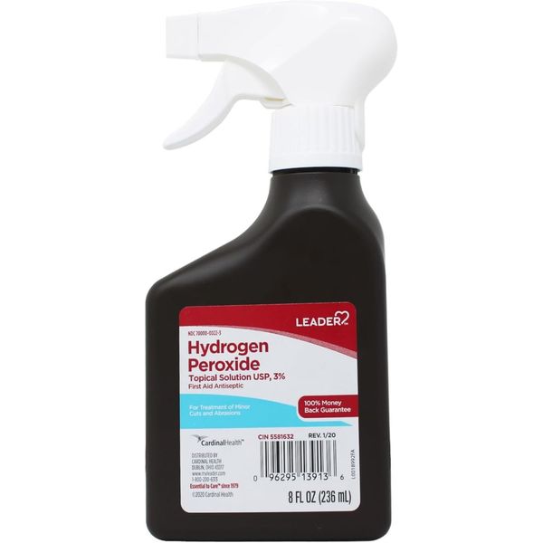 Leader Hydrogen Peroxide Topical Solution USP, 3% Spray Bottle First Aid 8 ounce