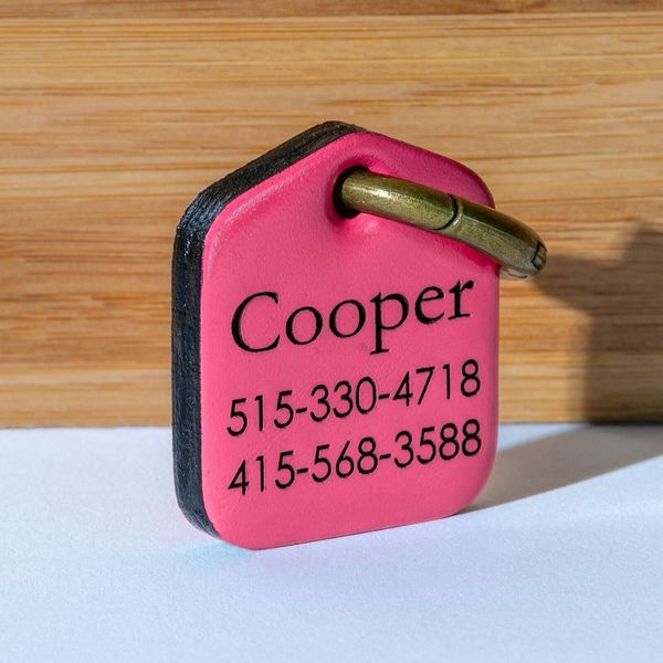 Personalized Hot Pink Leather Pet Id Tag for Dogs and Dog Collars