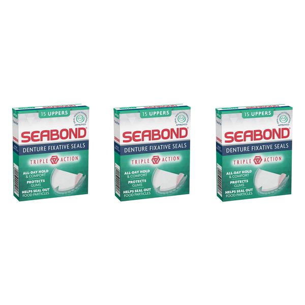 THREE PACKS of Seabond Denture Fixative Uppers