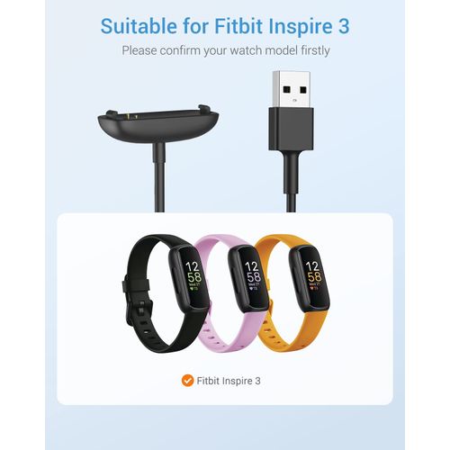 MoKo Charger Compatible with Fitbit Inspire 3 Activity Tracker, Magnetic Replacement Charging Dock with 3.3FT/1M USB Charge Cable Cord, Black