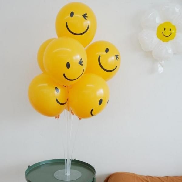 Home Party Smile Character Balloon Set [7 Pieces Yellow Event Birthday Celebration Balloon Stand Holder Support Decoration]