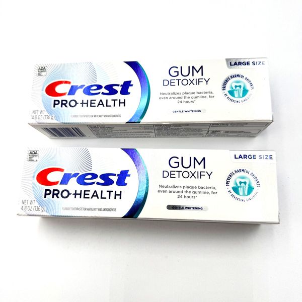 2 Large Crest Pro-Health Gum Detoxify Gentle Whitening Toothpaste 4.8 oz 07/27