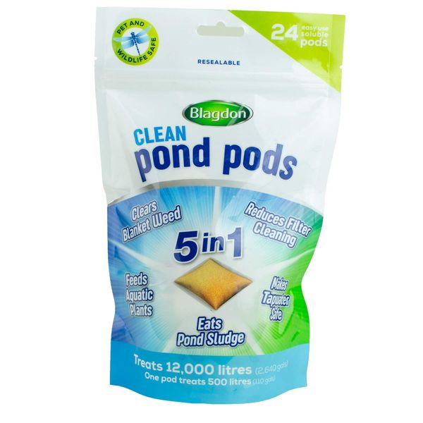 Blagdon Clean Pond Pods, Clears Blanket Weed, Reduces Filter Cleaning, Feeds Aquatic Plants, Eats Pond Sludge, Removes Chlorine, Makes Tap Water Safe, Pet & Wildlife Safe (pack of 24 pods)