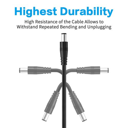2Pack DC Y Splitter Cable 60cm/2Ft, 1 Male to Dual Female 5.5mm x 2.1mm DC Power Extension Wire 20AWG for CCTV Security Cameras, Surveillance Routers, DVR, LED Light Strip