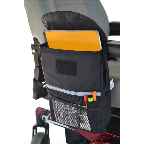 Diestco - Large Armrest Saddle Bag - Fits Wheelchairs Scooters and Walkers - Convenient Storage and Organization for Personal Mobility Devices - Quick and Easy Installation