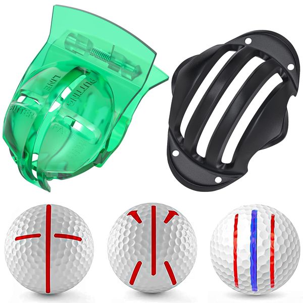 Uniclife 2 PCS Golf Ball Liner Template für Putt Linear Alignment Kit mit Federklemme und Tri-Line Stencils Golf Line Drawing Marking Tools mit Cross Arrow und Tri-Line Patterns