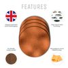4 Set - Copper Effect Round Coasters - Metal Bronze Orange Kitchen Drinks #3212