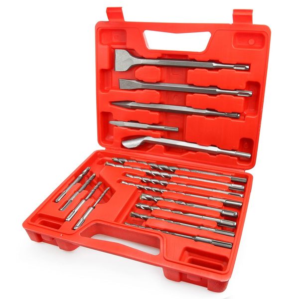 17PCS Rotary Hammer & Chisels Masonry Drill Bit Set, SDS Plus Drill Bits Set,...