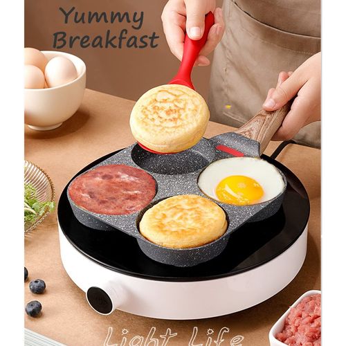 HUPECHAM 4-Cup Egg Pan Nonstick, and Healthy Granite Egg Frying Pan, Versatile Breakfast Skillet for Eggs, Pancakes, Plett, Crepes, Compatible with Gas Stove and Induction Cooktop
