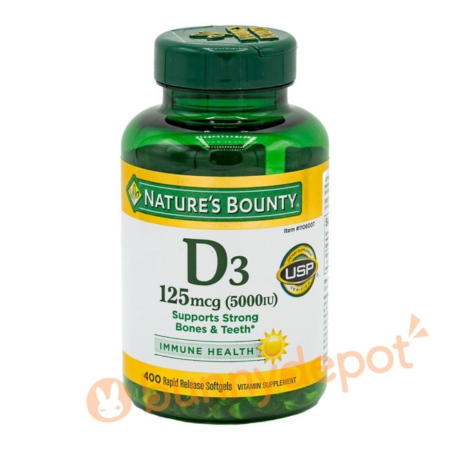 Nature's Bounty VITAMIN D3 5000IU 400 Softgels Bone, Teeth & Immune Health 2025+