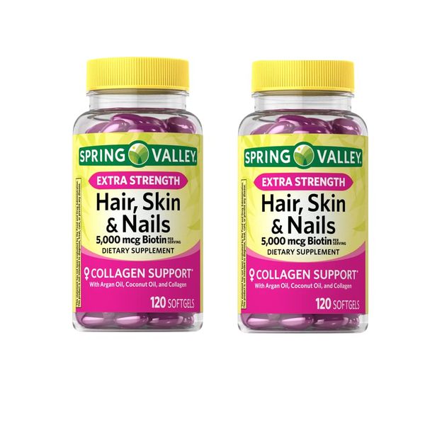 Anexa Spring Valley Extra Strength Biotin Hair, Skin & Nails Dietary Supplement, 5,000 mcg, 120 Count (Pack of 2), 240 Count (Pack of 1)