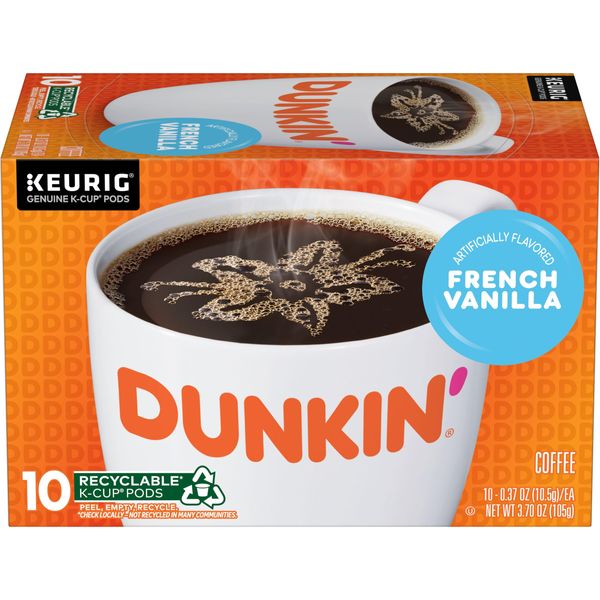 Dunkin' French Vanilla Flavored Coffee, 10 Keurig K-Cup Pods