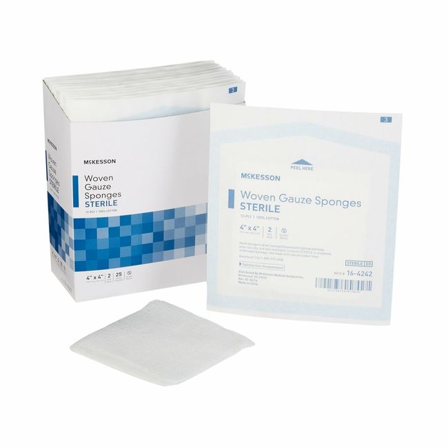 McKesson 16-4242 12-Ply Cotton Gauze Sponges Sterile Bandages 4 X 4" 50 Ct