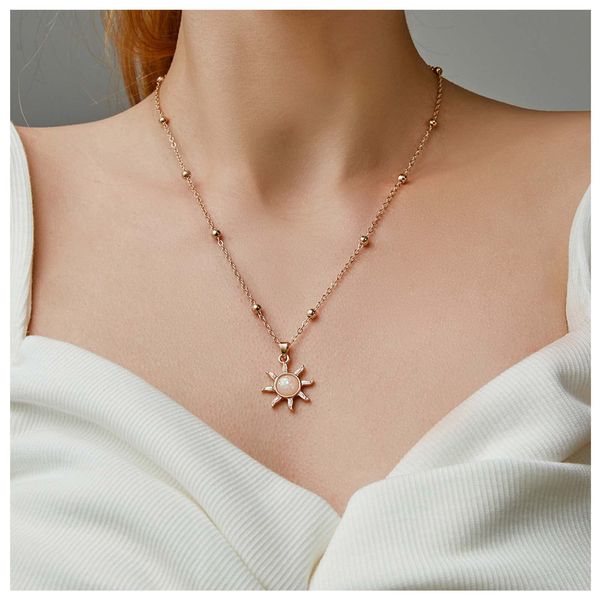 Iaceble Bohemia Sun Choker Necklace Chain Sunflower Opal Pendant Necklace Gold Satellite Necklace Minimalist Sunflower Necklace Chain Jewelry for Women and Girls