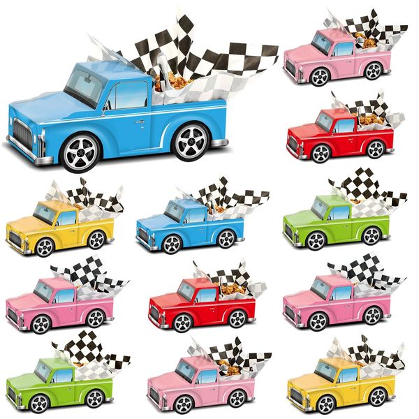 24 Pcs Classic Car Party Food Boxes Race Car Birthday Party Supplies Kids Trucks Food Box Tray with Snack and Waxed Paper Food Liners Table Centerpiece for Boys Girls Car Party Favors Decorations