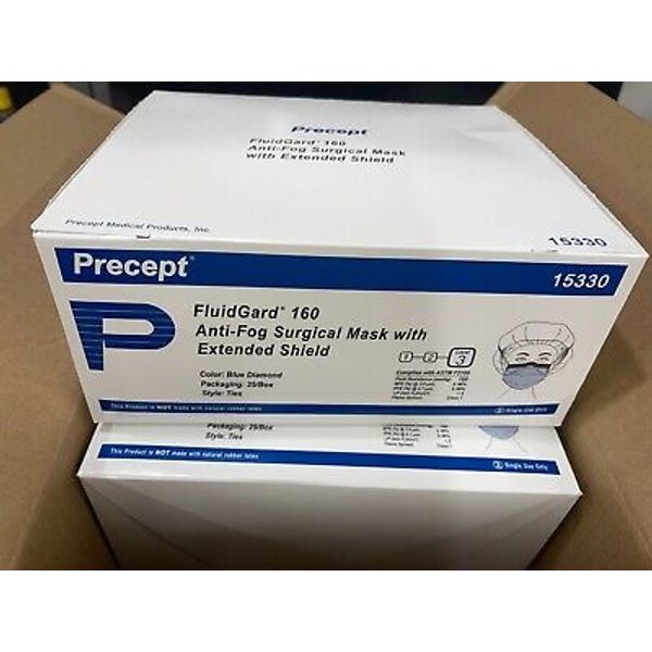 Precept FluidGard 160 Anti-Fog Surgical Mask Level 3 + Shield, Box of 25 # 15330