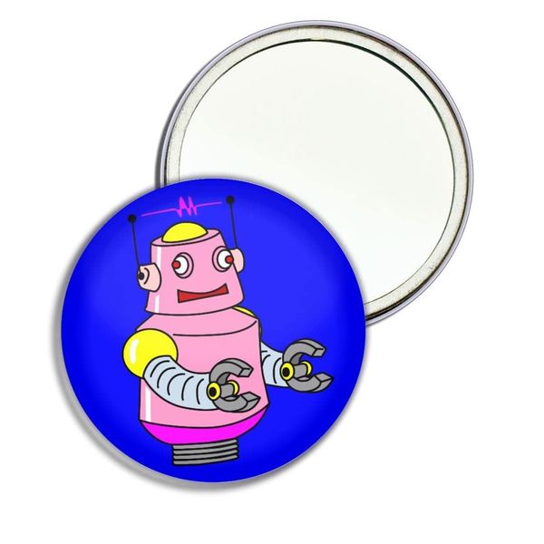Blue Girl Robot - 77mm Round Compact Mirror