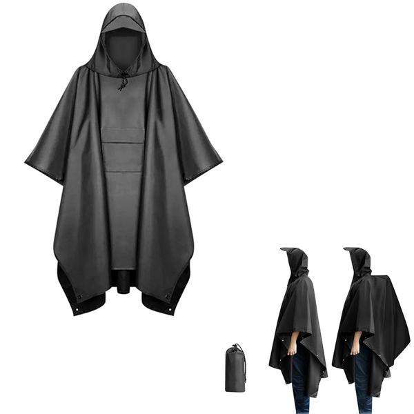 OKUYAN Rain Cape 3 in 1 Rain Poncho Multifunctional Raincoat Poncho Rain Poncho Adult Waterproof Reusable Rain Hooded Poncho with Storage Bag for Hiking Riding Fishing Travel Outdoor Activity（Black）…