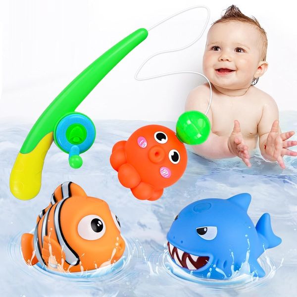 CozyBomB™ Baby Bath Toy Set | Magnetic Fishing Toy Water Table Bathtub Kiddie Party Toy Fishing Pole Rod, Mold-Free Soft Rubber Floating Fish, Toddler Bath Game Gifts Age 18 Months 3 4 5 6 Year Old