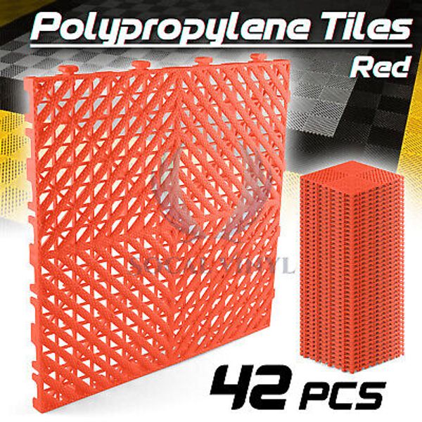 42pcs 16"x16" Red Garage Floor Mat Perforated Flooring Tile Shop Interlocking